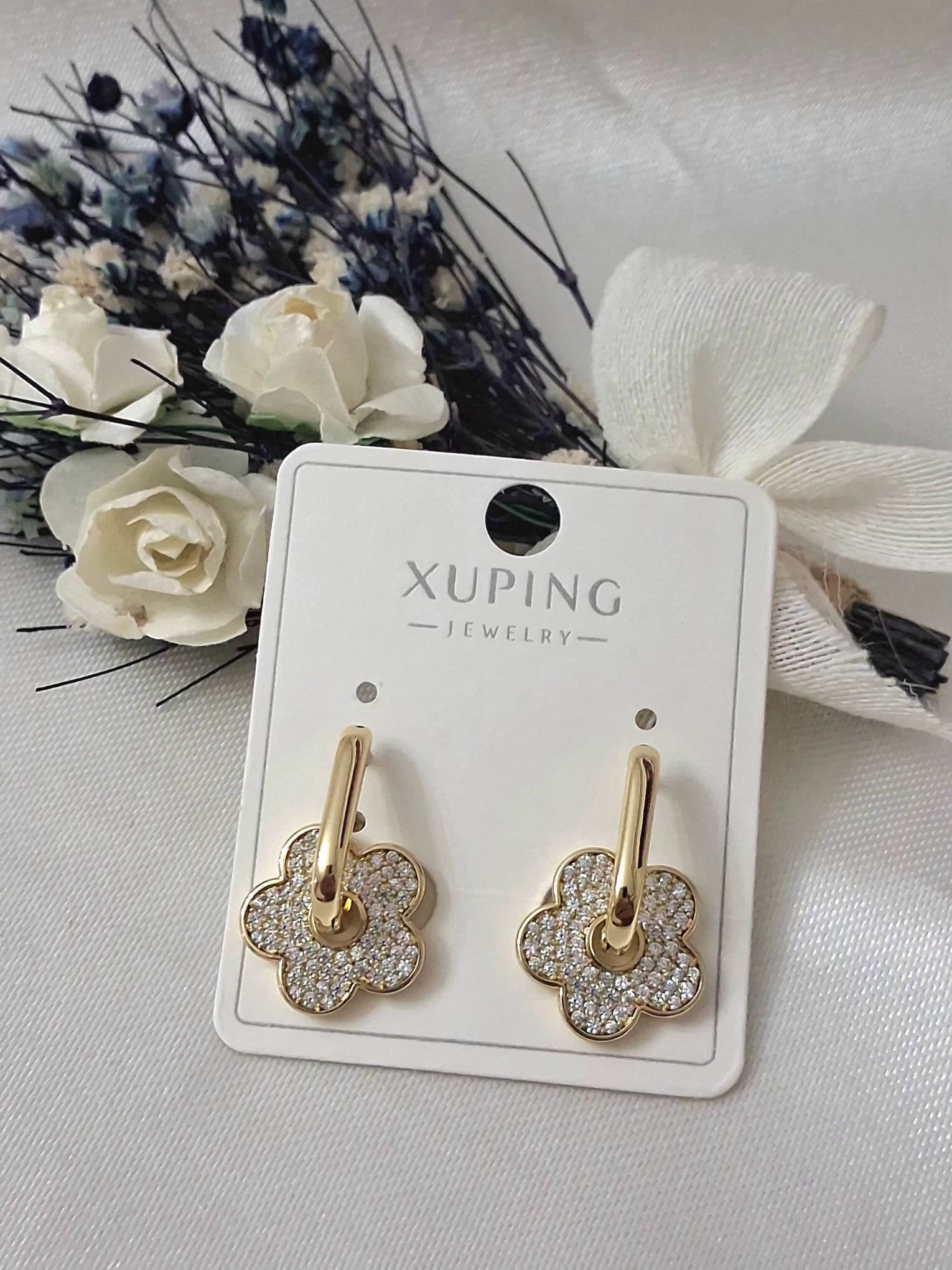 XUPING Küpe - Çiçek Figürlü ve Zirkon Taşlı